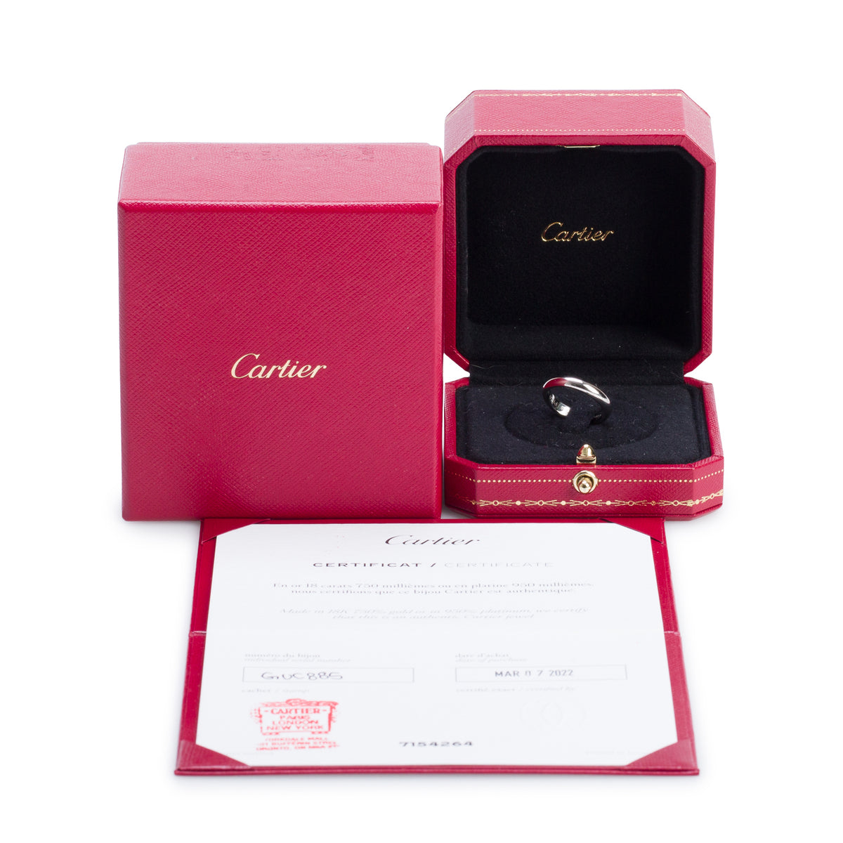 Cartier Platinum 1895 3.5 MM Wedding Band Ring, Size 51 5.75 w/ Box & Certificate