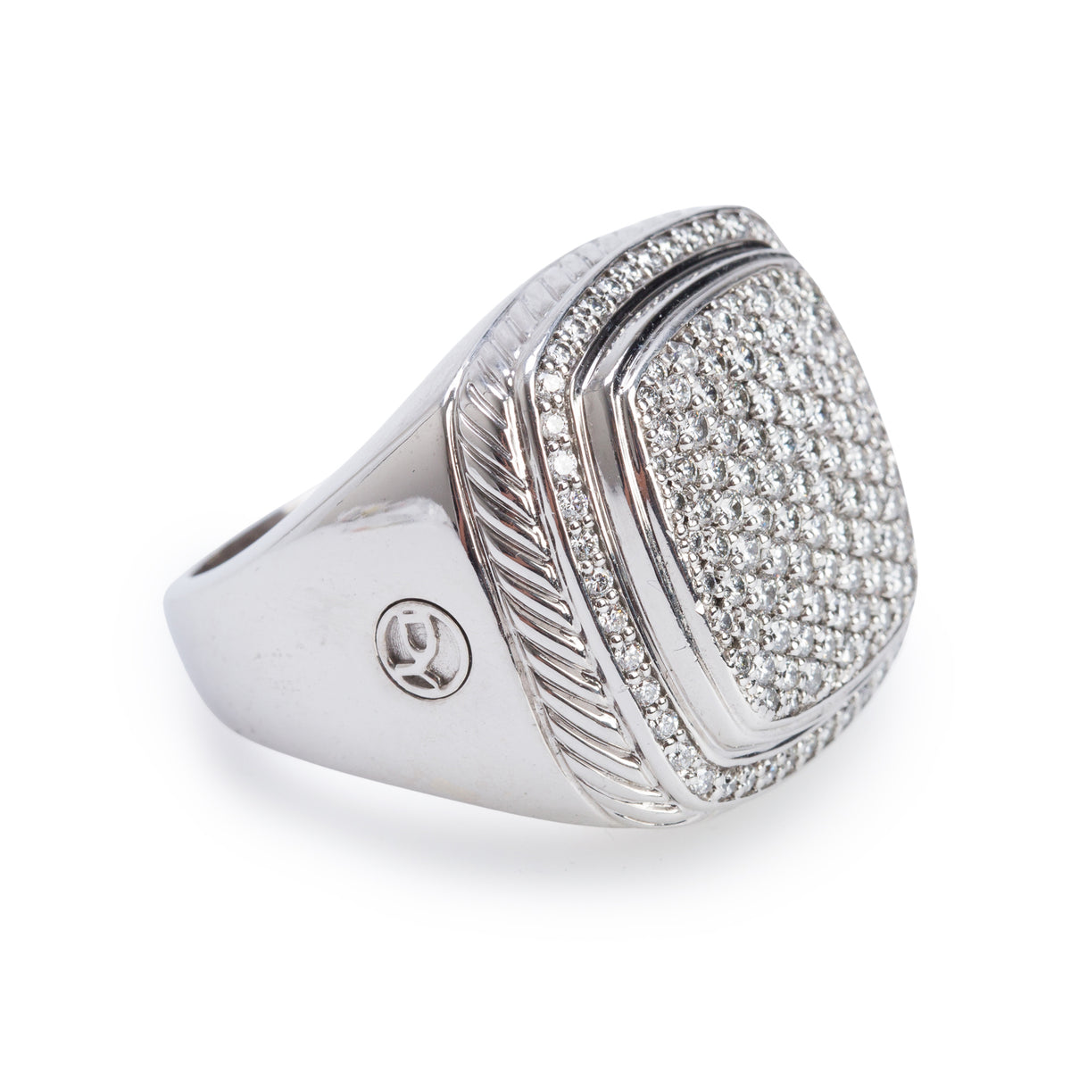 David Yurman 18k White Gold Diamond Albion Ring, Size 11.75