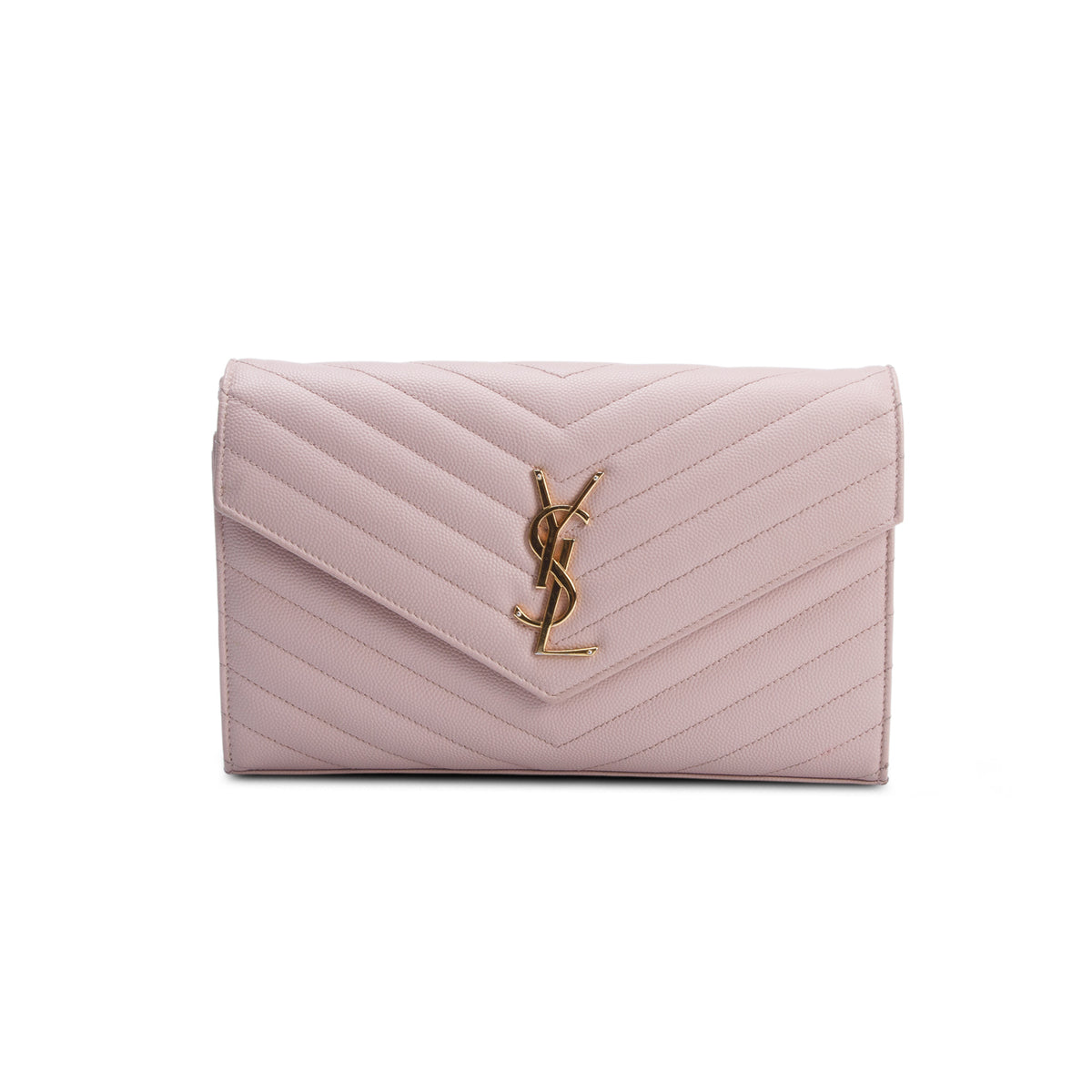 Saint Laurent Pink Grain De Poudre Cassandre Envelope Chain Wallet w/ Box