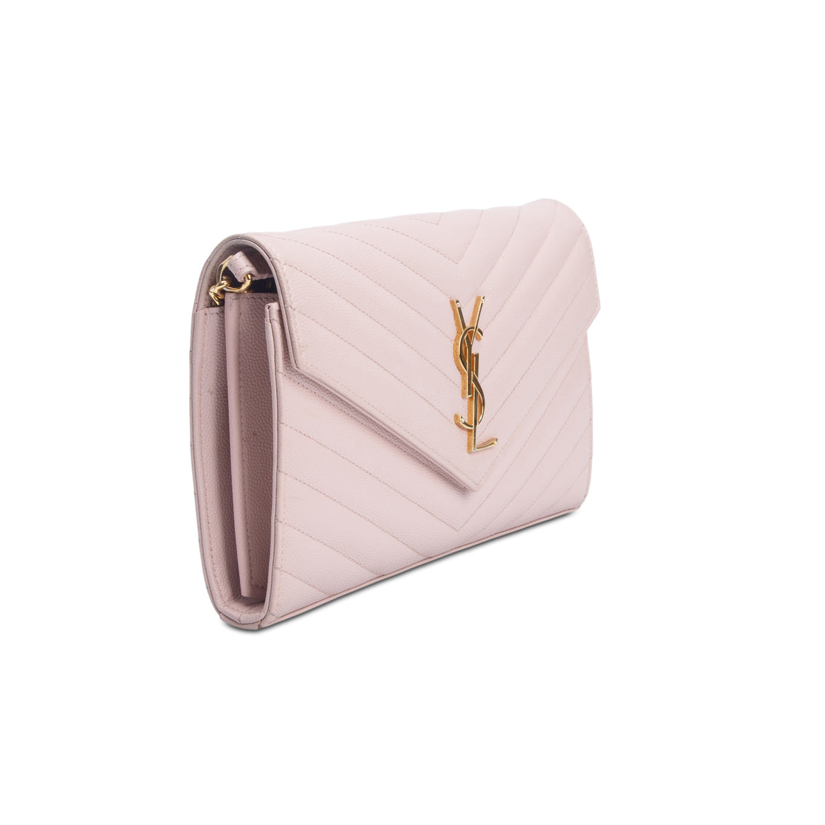 Saint Laurent Pink Grain De Poudre Cassandre Envelope Chain Wallet w/ Box