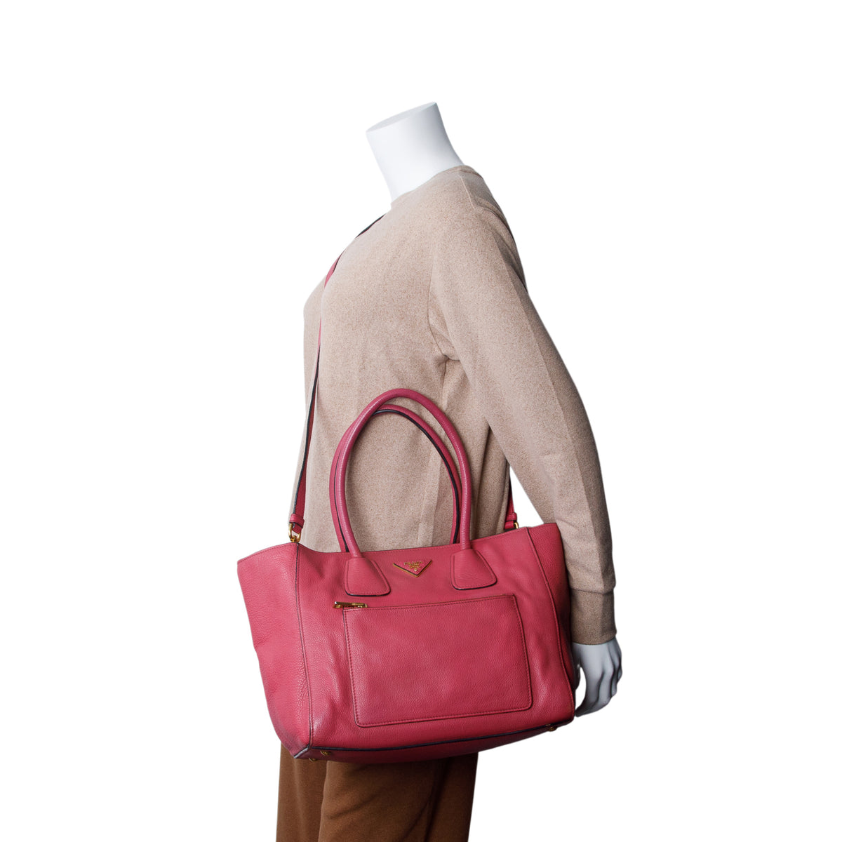 Prada Pink Vitello Daino Leather Pocket Zip Tote w/ Strap