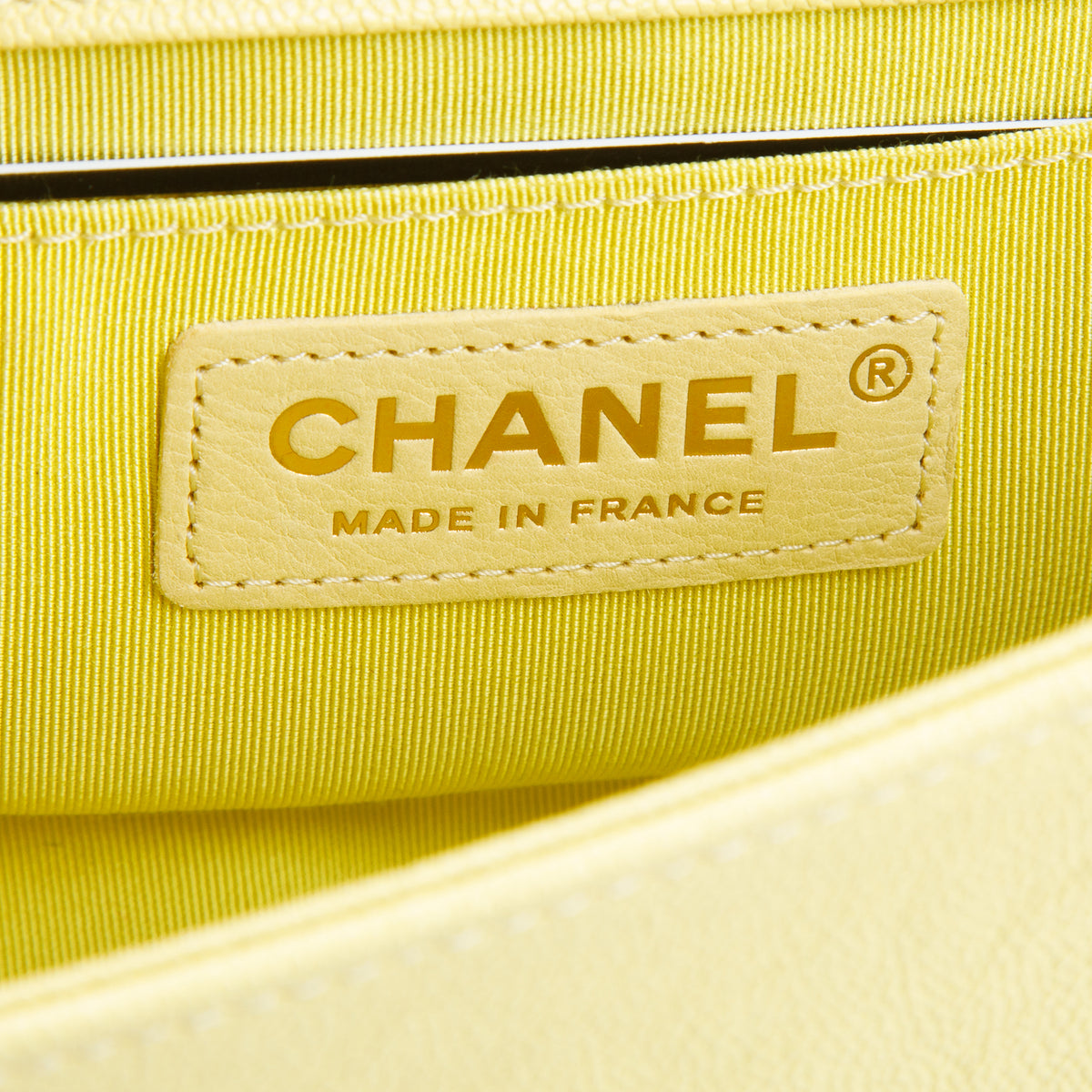Chanel 2020 Yellow Caviar Chevron Leather Small Boy Bag w/ Box & Authenticity Card