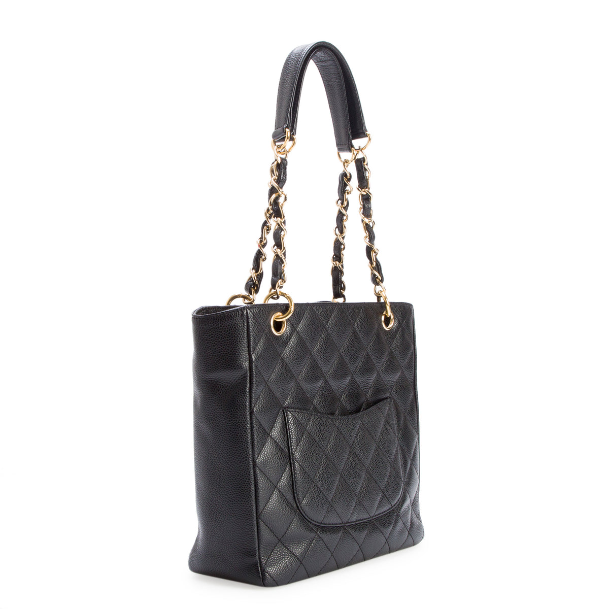 Chanel Black Caviar Quilted Petite Shopping Tote PST w/ Box & Authenticity Card
