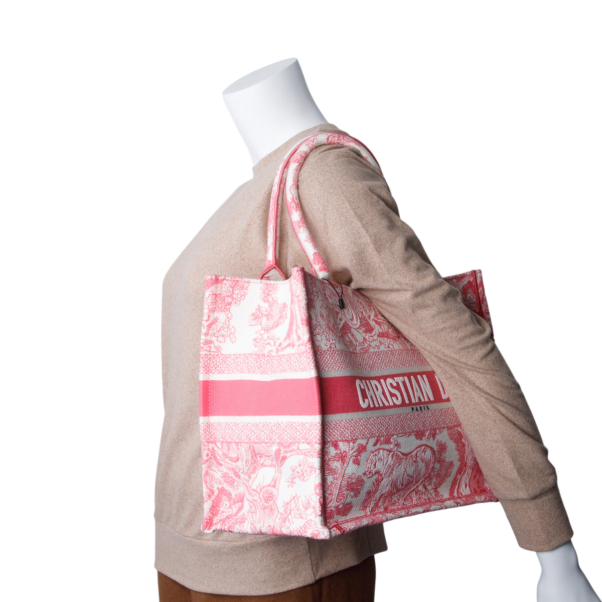 Christian Dior 2024 Pink Canvas Embroidered Medium Dioriviera Toile De Jouy Book Tote w/ Authenticity Card