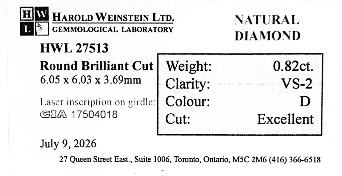 Natural 0.82 ct. Round Cut Loose Diamond