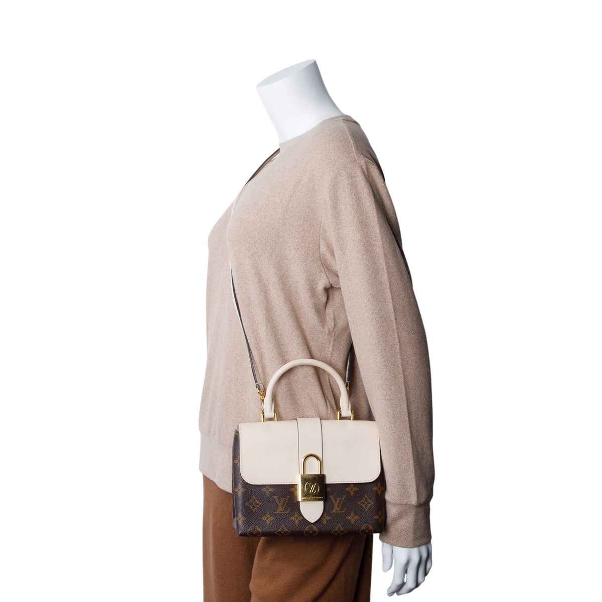 Louis Vuitton Monogram Cream Leather Locky BB w/ Strap