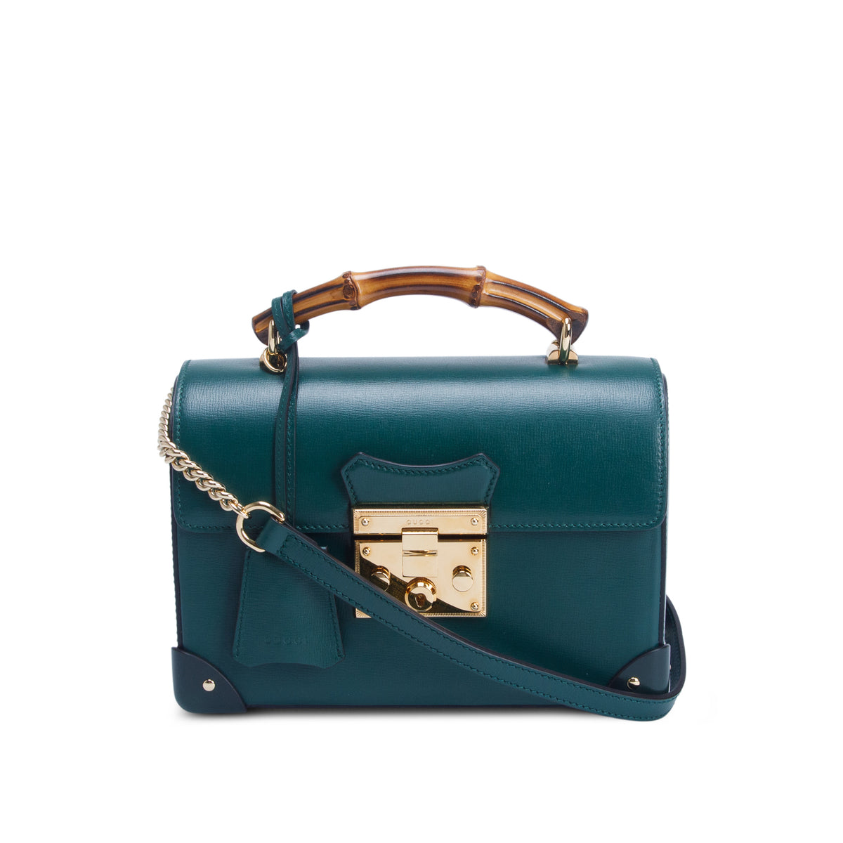 Gucci Green Azalea Calfskin Small Padlock Bamboo Shoulder Bag w/ Strap