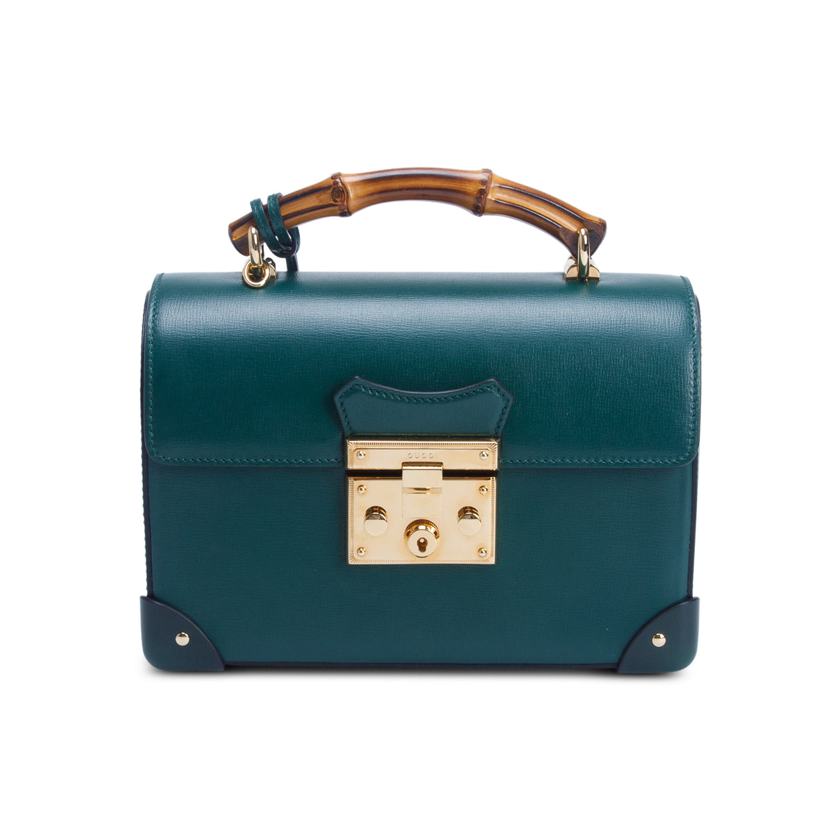 Gucci Green Azalea Calfskin Small Padlock Bamboo Shoulder Bag w/ Strap