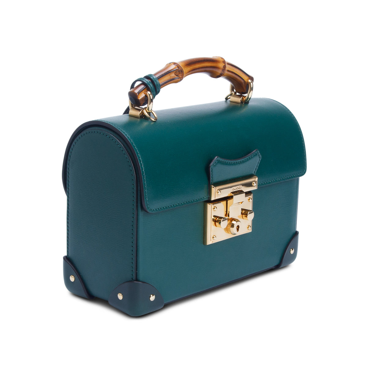 Gucci Green Azalea Calfskin Small Padlock Bamboo Shoulder Bag w/ Strap