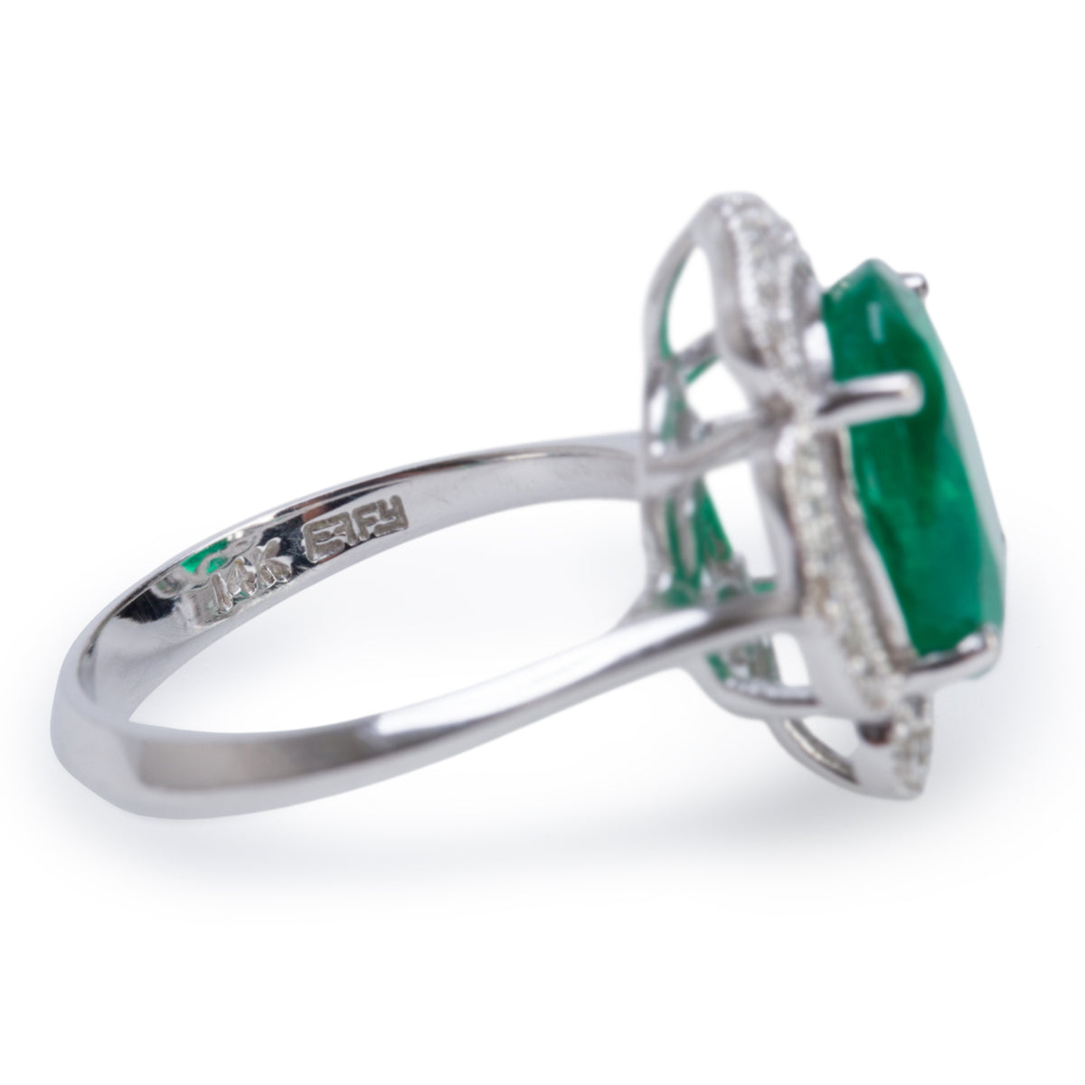 14k White Gold Emerald & Diamond Cocktail Ring, Size 6.75