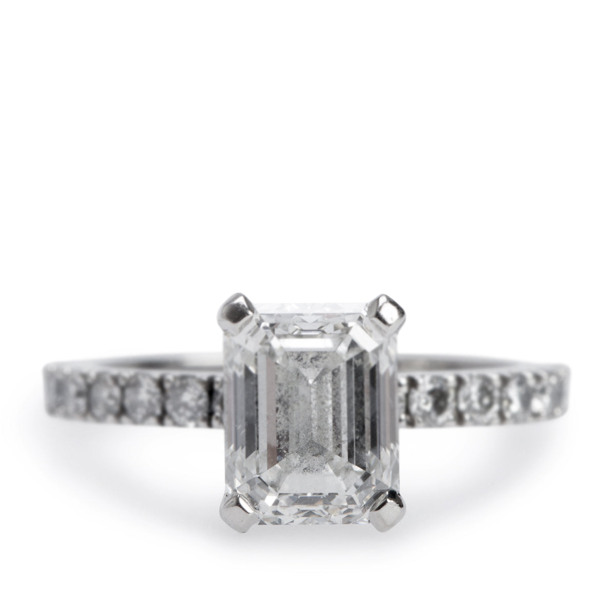 18k White Gold 2.00 ct. Emerald Cut Diamond Engagement Ring, Size 5 w/ GIA
