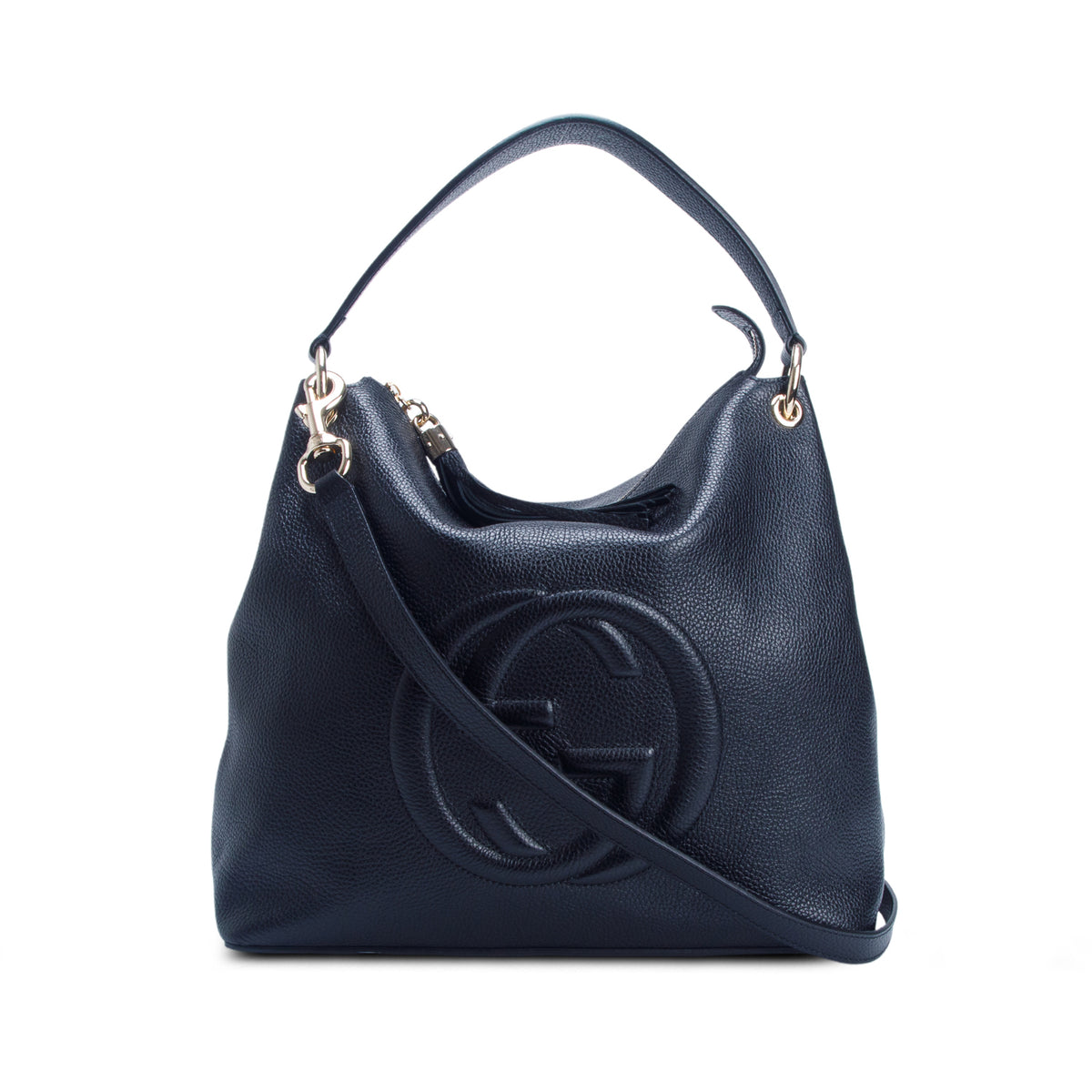 Gucci Black Pebbled Calfskin Leather Convertible Soho Hobo Bag w/ Box
