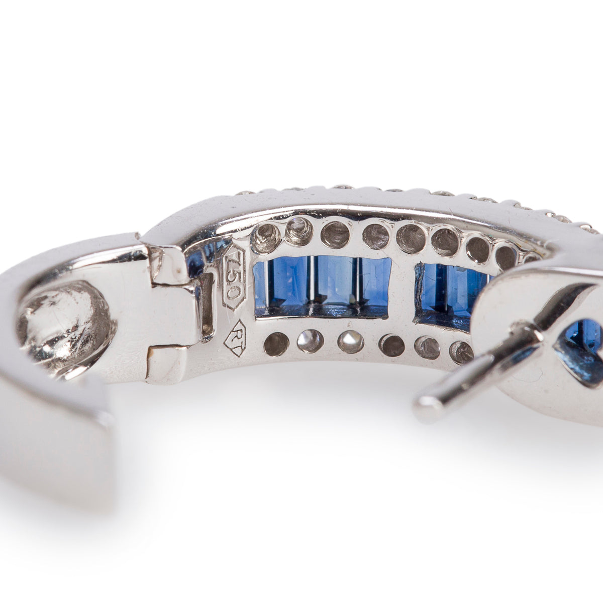 18k White Gold Blue Sapphire & Diamond Huggie Earrings