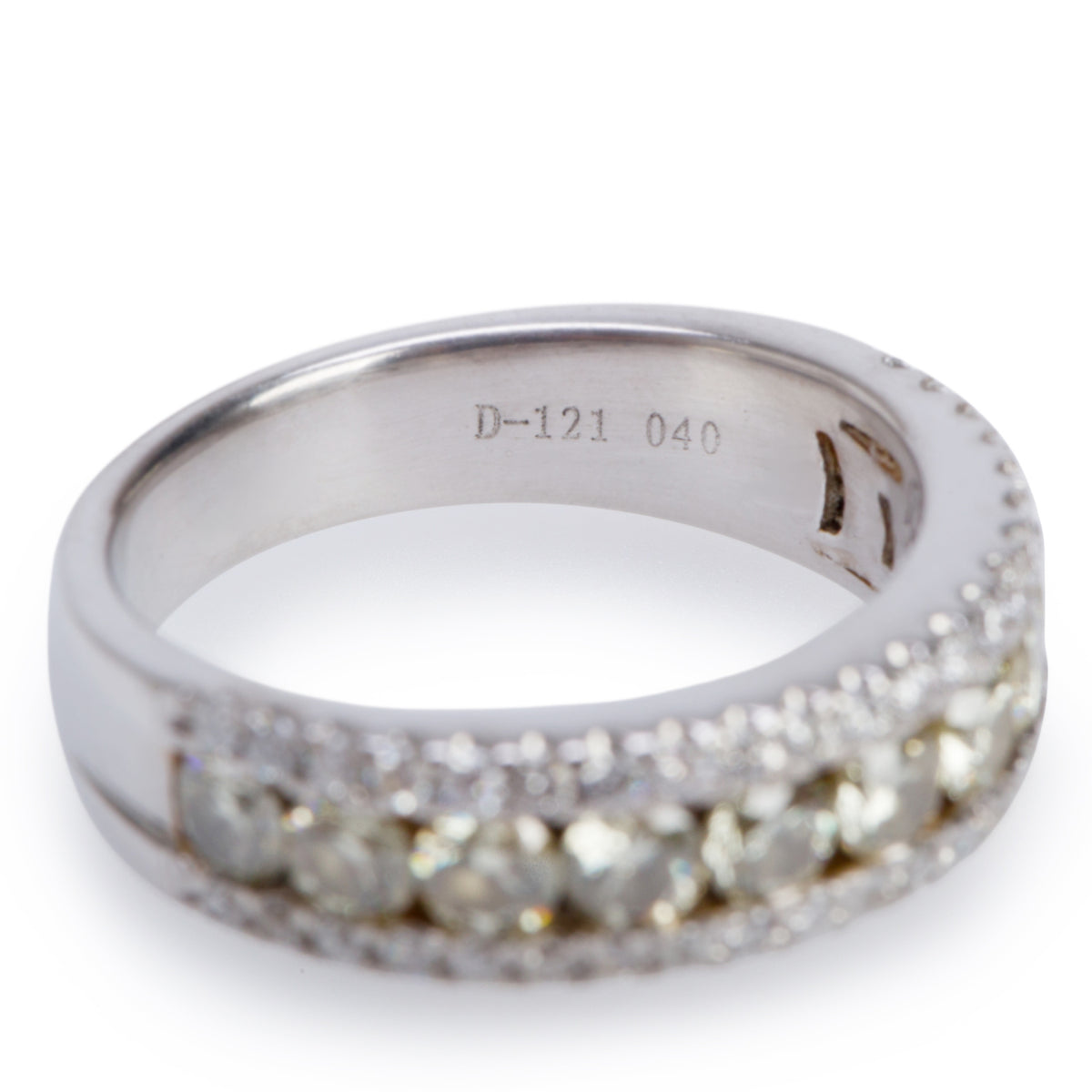 18k White Gold 1.73 tcw. Diamond Three-Row Band Ring, Size 6.25