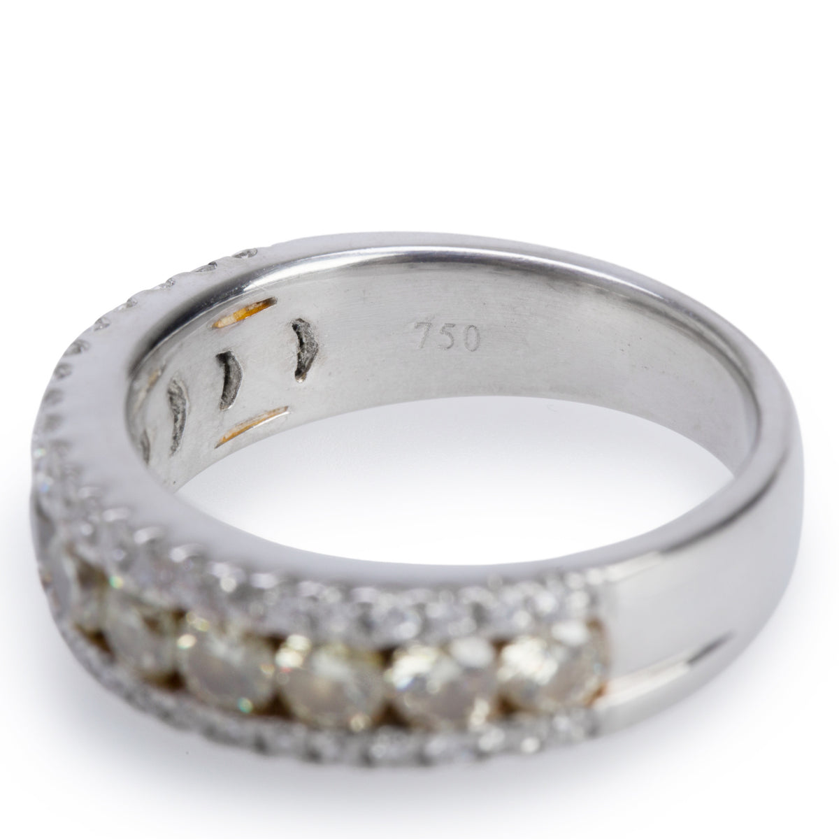 18k White Gold 1.73 tcw. Diamond Three-Row Band Ring, Size 6.25