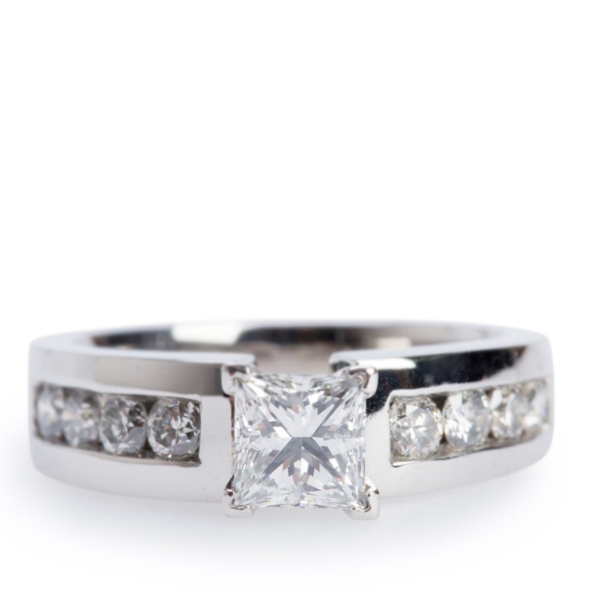 19k White Gold 0.72 ct. Princess Cut Diamond Ring, Size 6.25