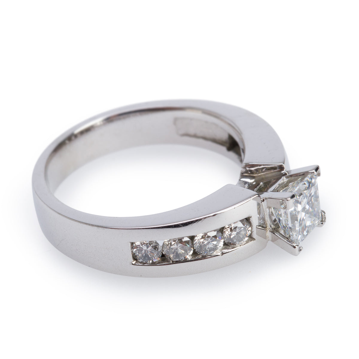 19k White Gold 0.72 ct. Princess Cut Diamond Ring, Size 6.25