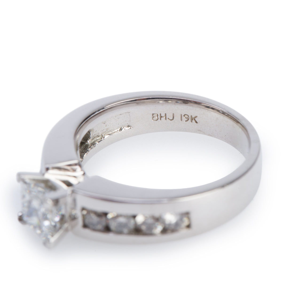 19k White Gold 0.72 ct. Princess Cut Diamond Ring, Size 6.25