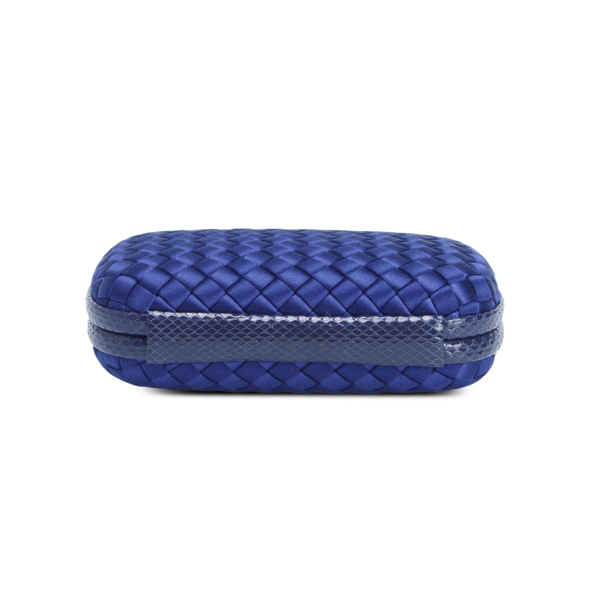 Bottega Veneta Blue Satin Ayers Intreccio Impero Knot Clutch