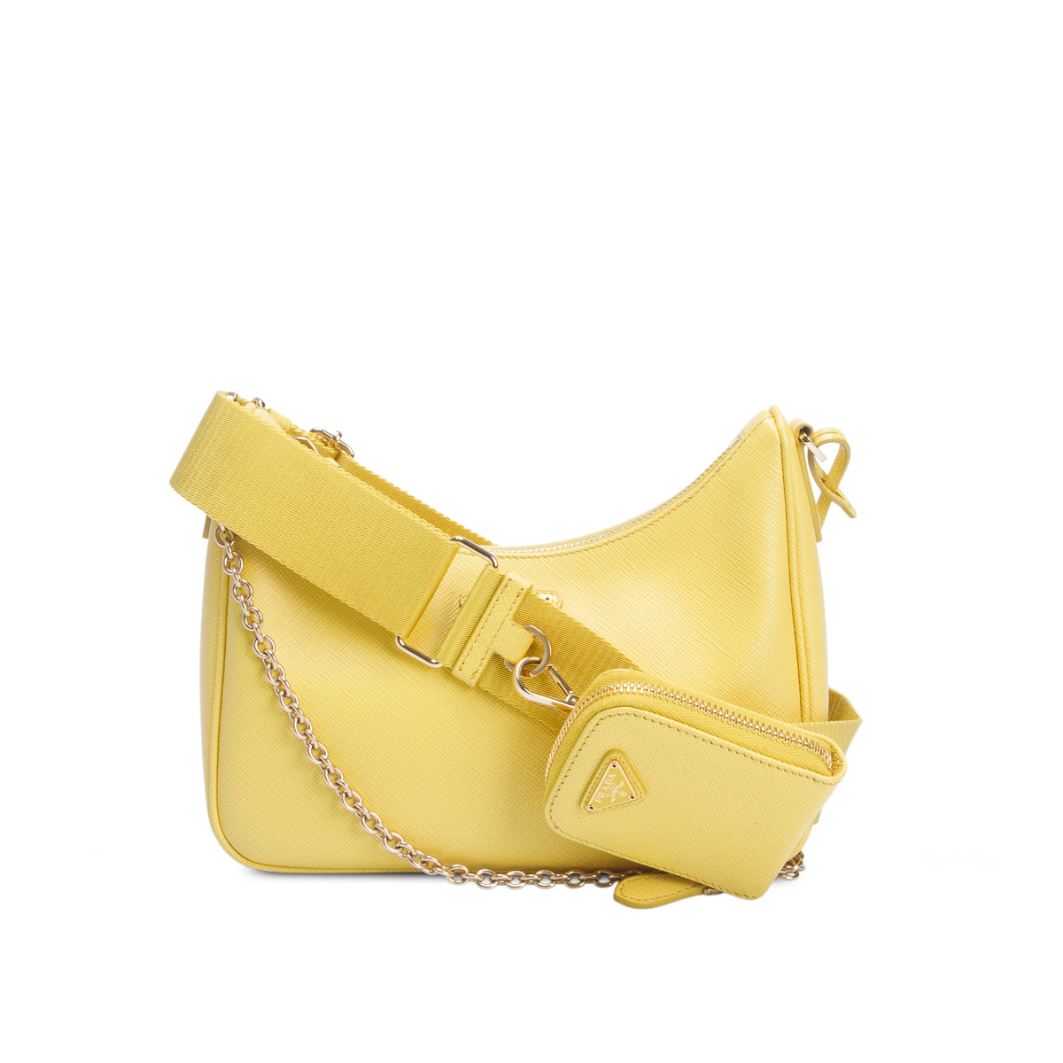 Prada Yellow Saffiano Lux Re-Edition 2005 Shoulder Bag w/ Straps & Authenticity Card