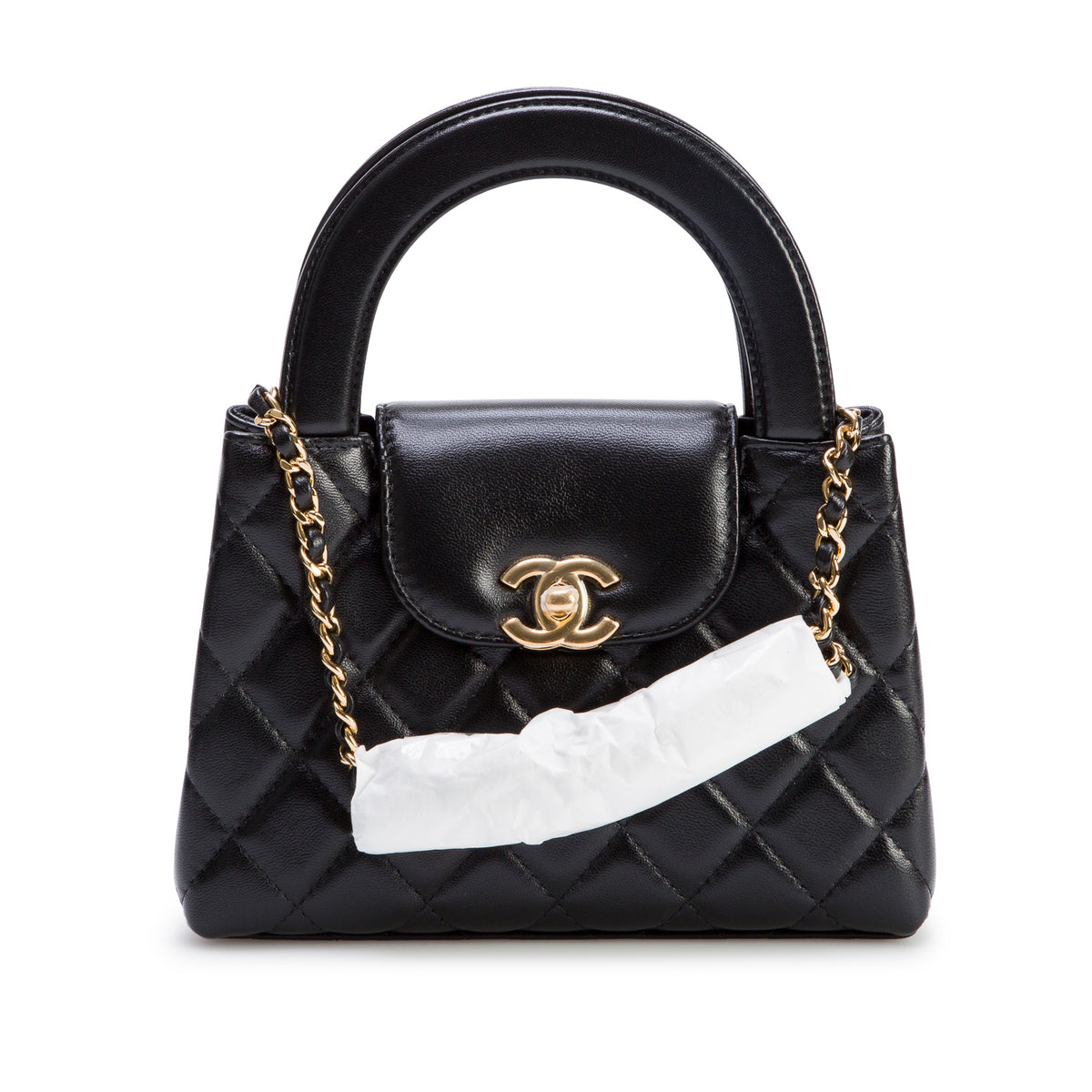 Chanel 2026 Black Shiny Aged Calfskin Quilted Nano Kelly Shopper w/ Box & Receipt