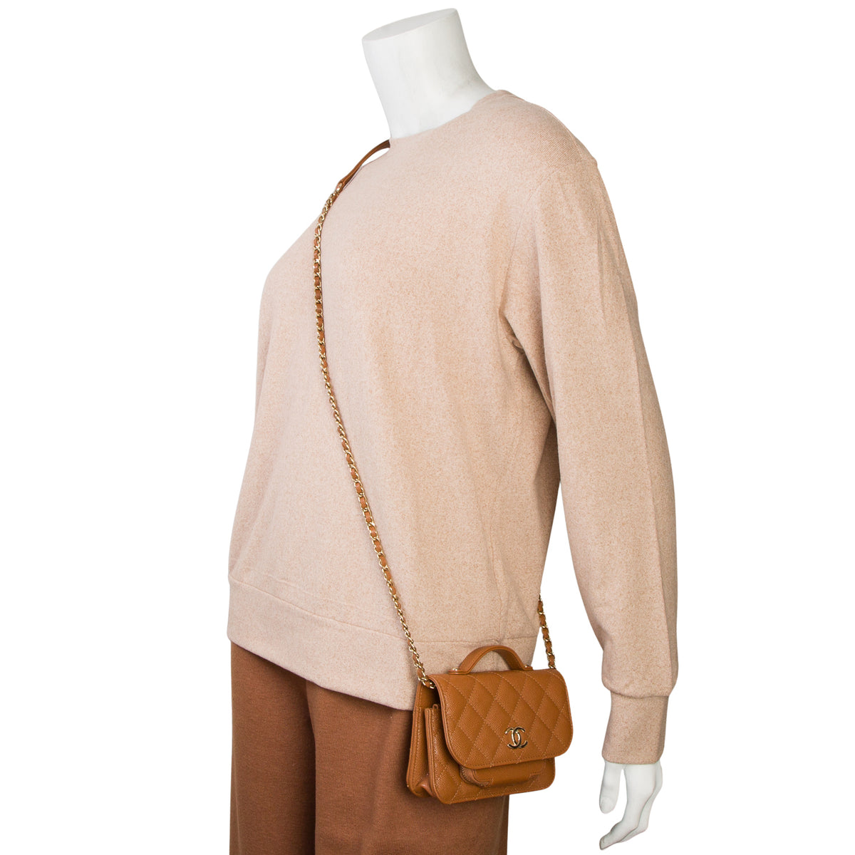 Chanel Brown Caviar Quilted Business Affinity Clutch w/ Box