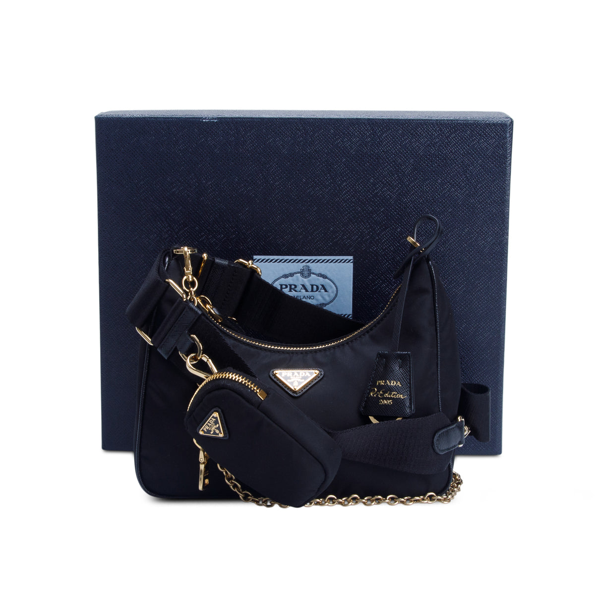 Prada Black Re-Edition 2005 Re-Nylon Bag w/ Box & Straps