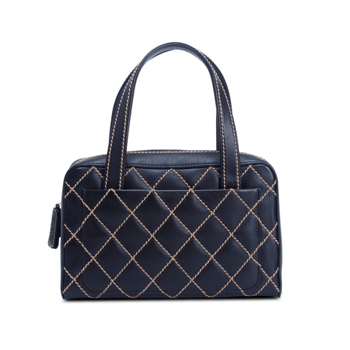 Chanel Black Calfskin Contrast Stich Surpique Bowler w/ Authenticity Card