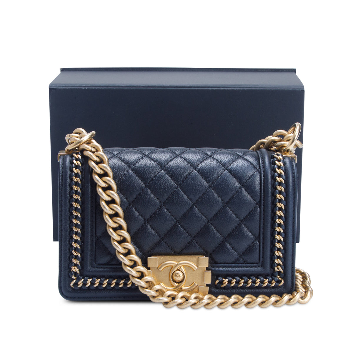 Chanel 2021 Black Caviar Quilted Small Chain Around Boy Flap w/ Box & Receipt