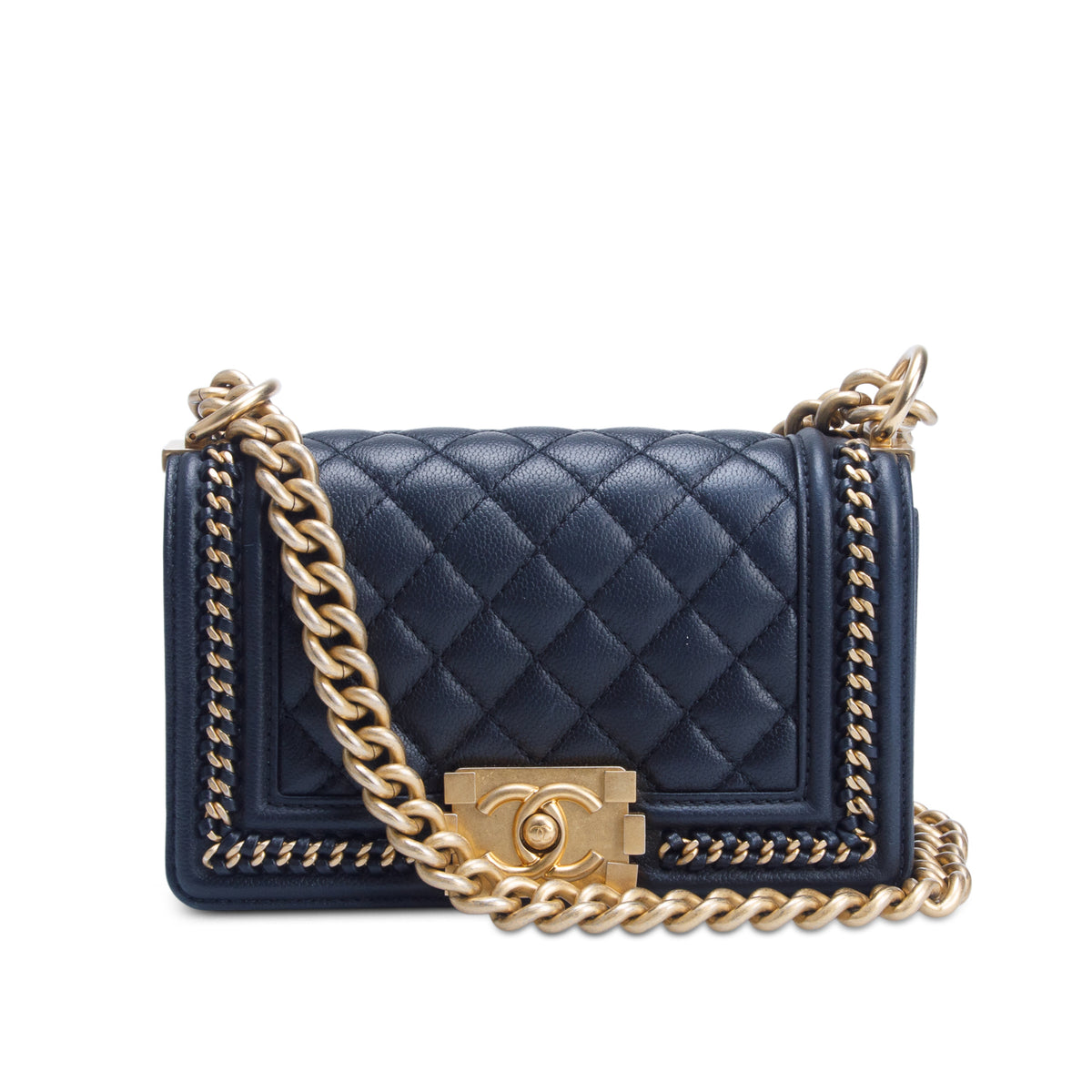 Chanel 2021 Black Caviar Quilted Small Chain Around Boy Flap w/ Box & Receipt