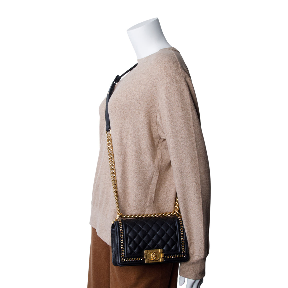 Chanel 2021 Black Caviar Quilted Small Chain Around Boy Flap w/ Box & Receipt