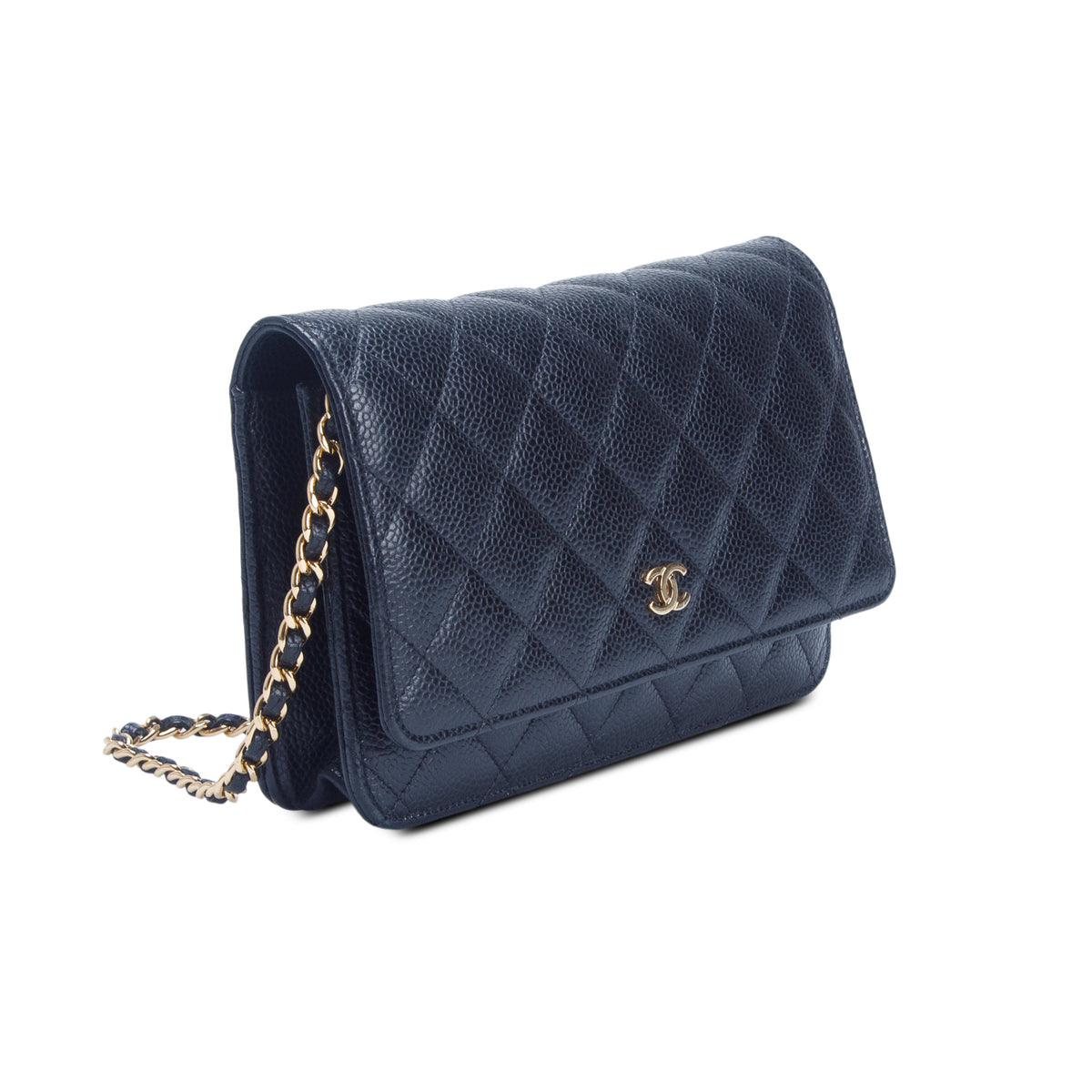 Chanel 2020 Black Caviar Quilted Classic Wallet on Chain w/ Box, Authenticity Card & Receipt