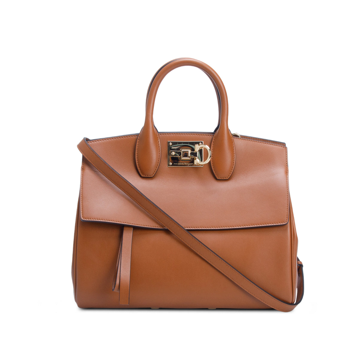 Ferragamo Brown Small Calfskin Studio Soft Bag w/ Pouch & Strap