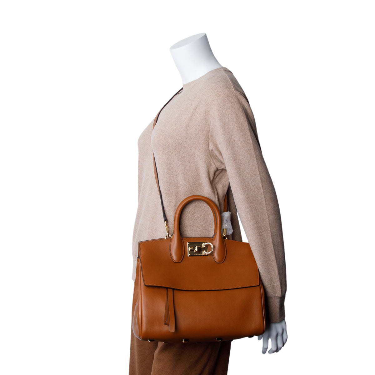 Ferragamo Brown Small Calfskin Studio Soft Bag w/ Pouch & Strap
