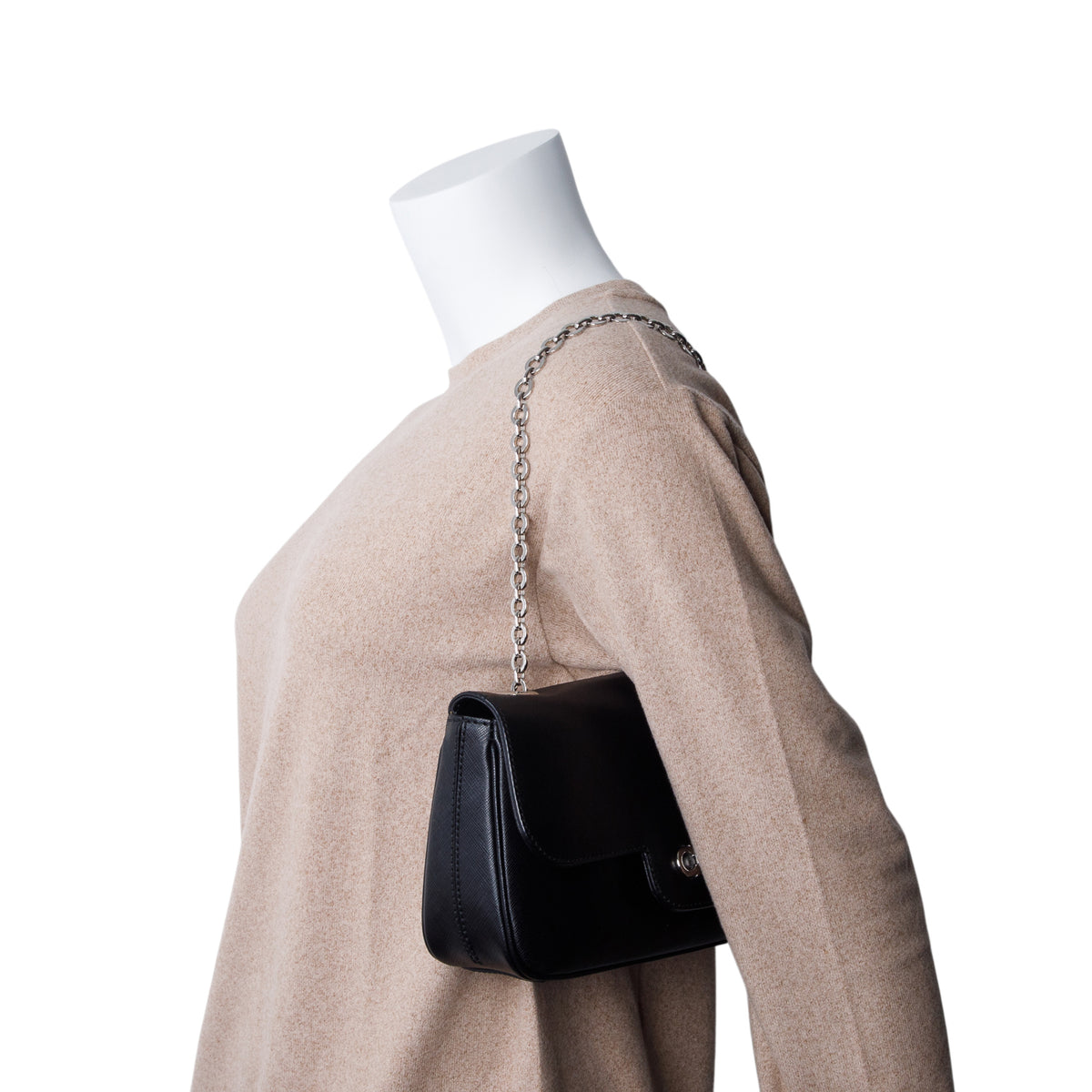 Ferragamo Black Leather Chain Shoulder Bag
