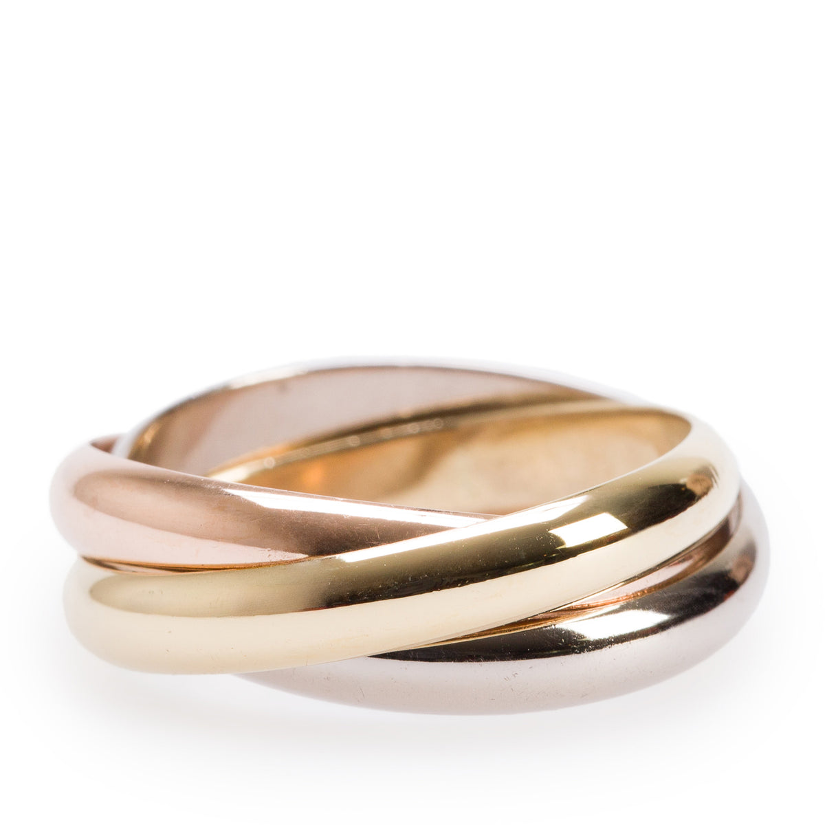 Cartier 18k Tri-Gold Classic Trinity Rolling Ring, Size 59 8.75