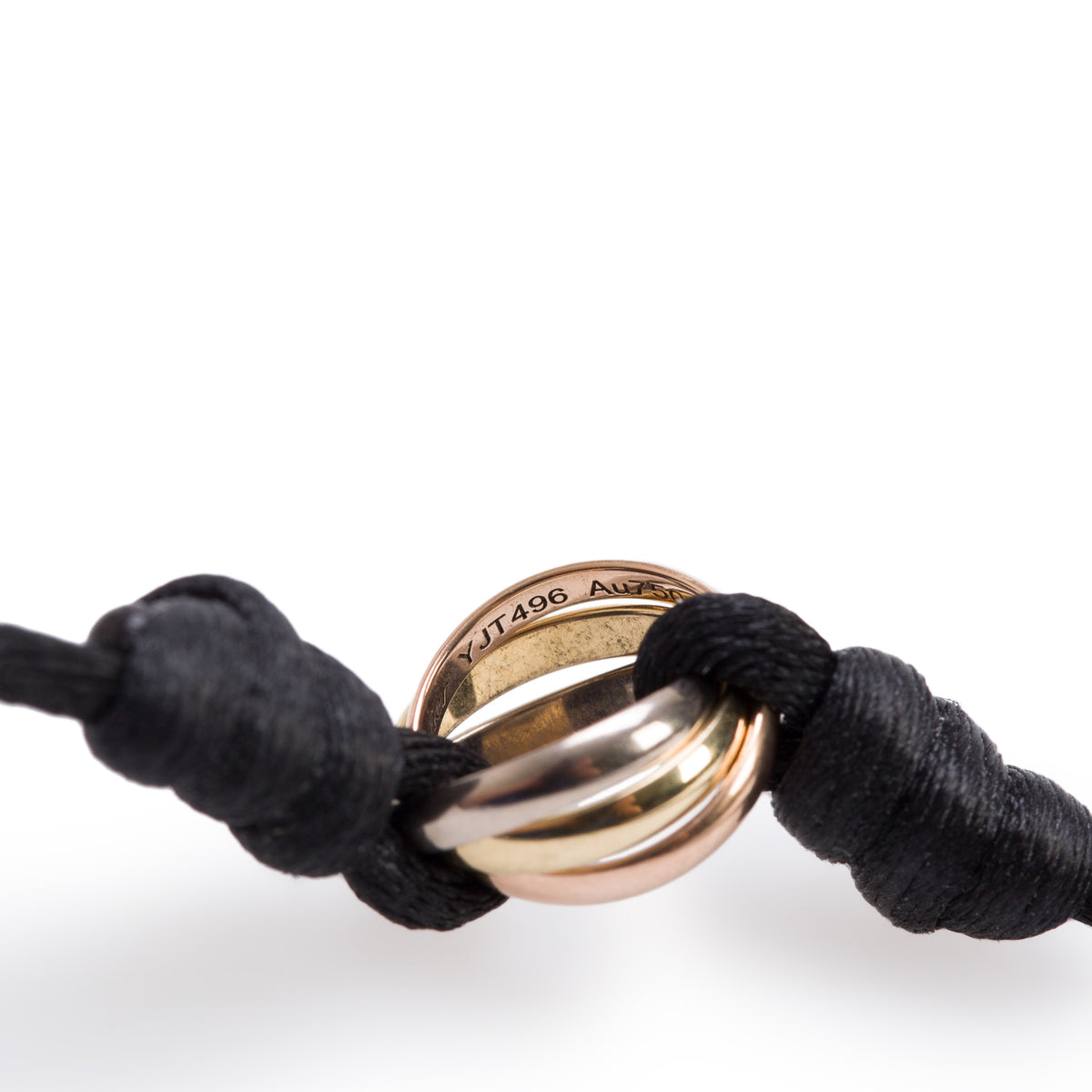 Cartier 18k White, Yellow & Rose Gold Trinity Black Cord Bracelet