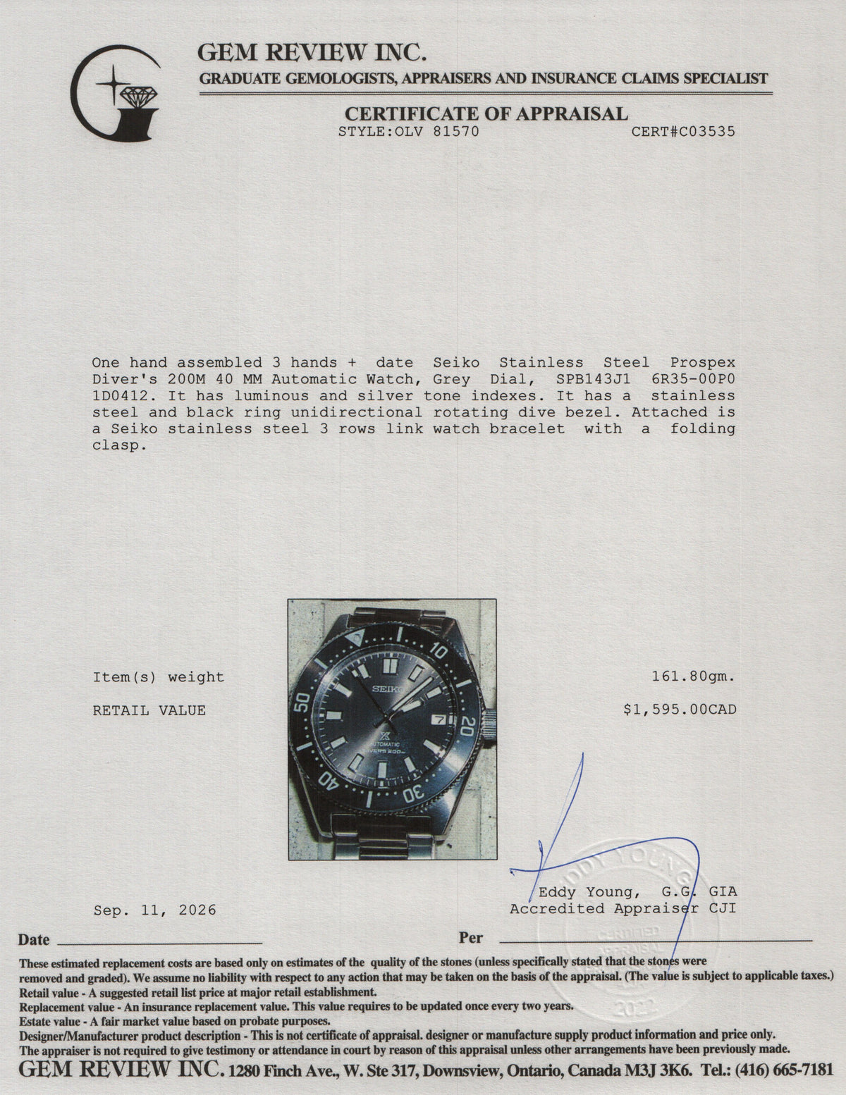 Seiko Stainless Steel Prospex Diver's 200M 40 MM Automatic Watch Grey Dial SPB143J1 w/ Box