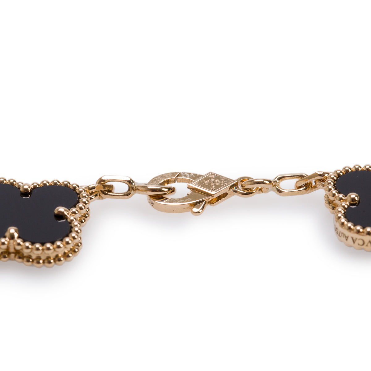 Van Cleef & Arpels 18k Yellow Gold Vintage Alhambra 5 Motif Onyx Bracelet w/ Box & Certificate