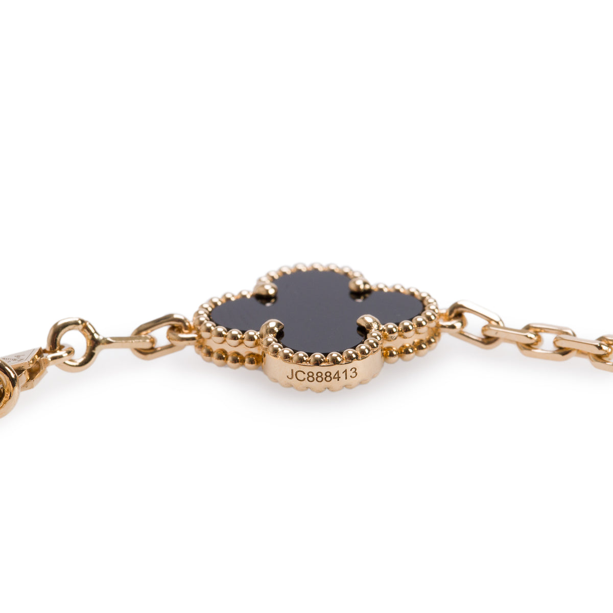 Van Cleef & Arpels 18k Yellow Gold Vintage Alhambra 5 Motif Onyx Bracelet w/ Box & Certificate