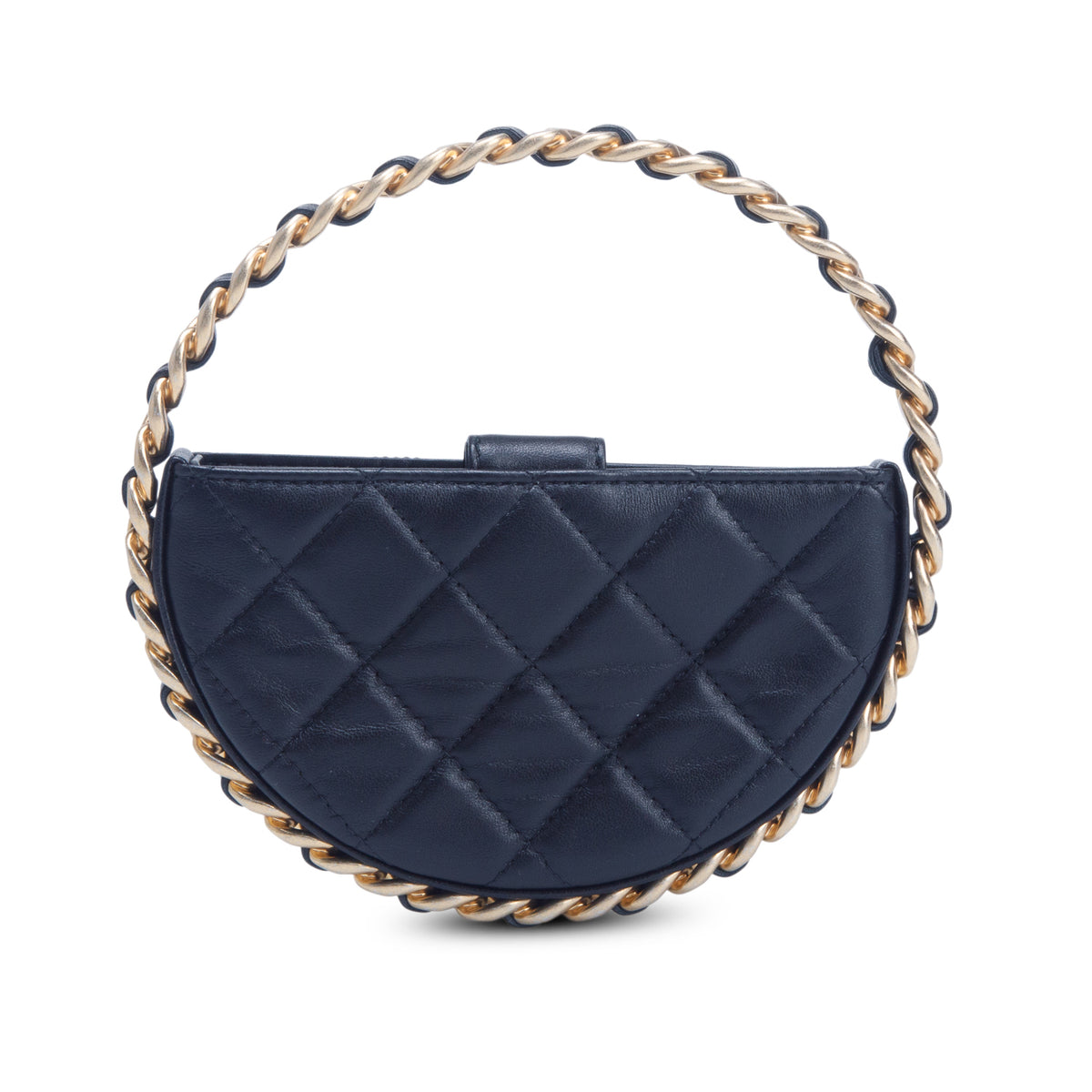 Chanel Lambskin Quilted Round Camellia Mini Clutch
