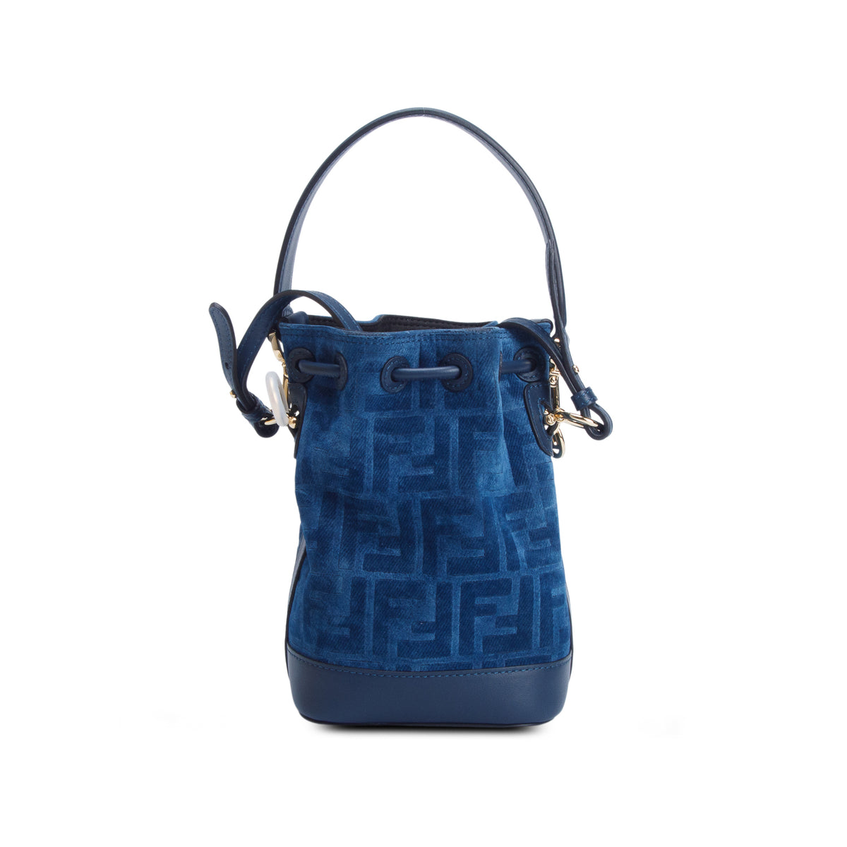 Fendi 2025 Blue Denim Effect Velvet FF Jacquard Vitello Mini Mon Tresor Bucket Bag w/ Box, Straps & Receipt