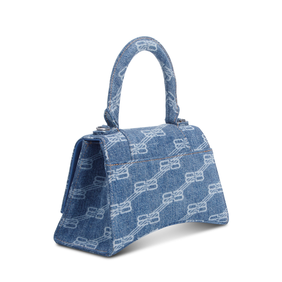 Balenciaga Blue Denim BB Monogram Small Hourglass Top Handle Bag w/ Strap