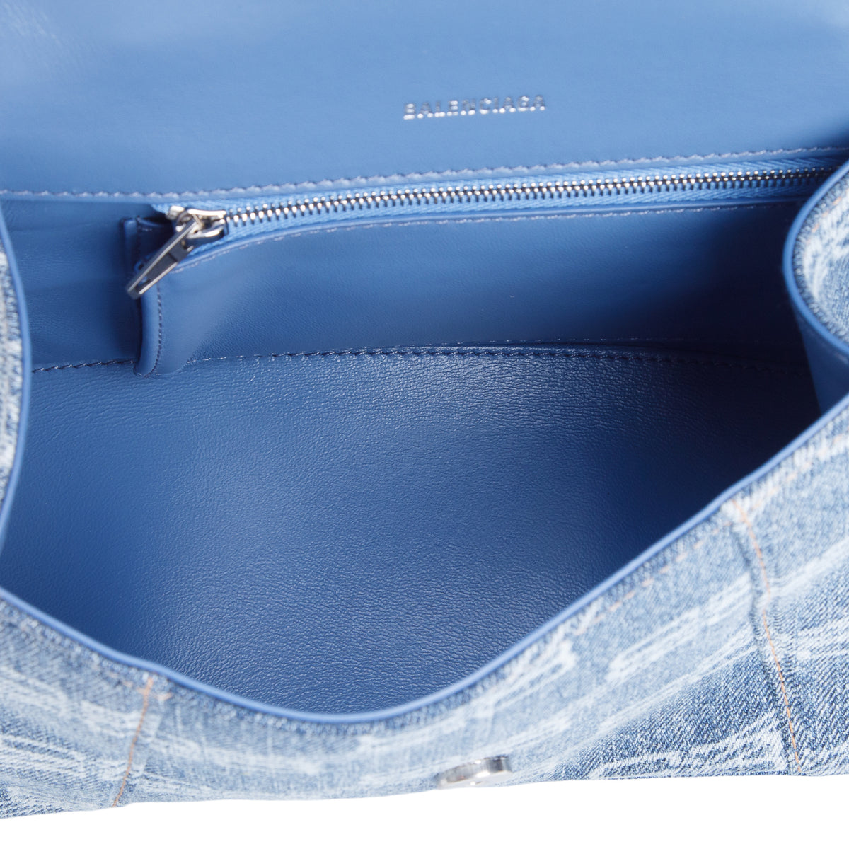 Balenciaga Blue Denim BB Monogram Small Hourglass Top Handle Bag w/ Strap