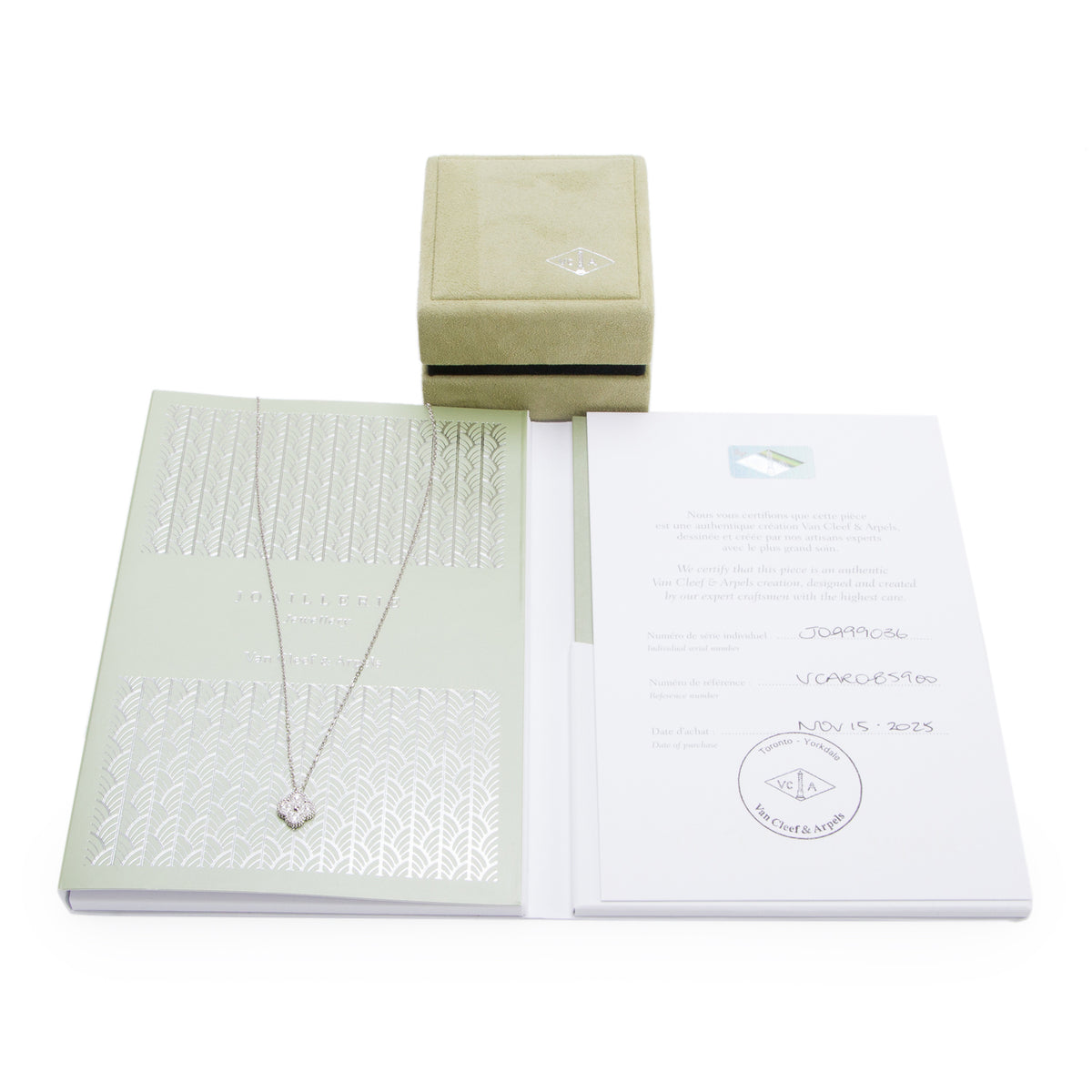 Van Cleef & Arpels 2025 18k White Gold Diamond Sweet Alhambra Pendant Necklace w/ Box & Certificate