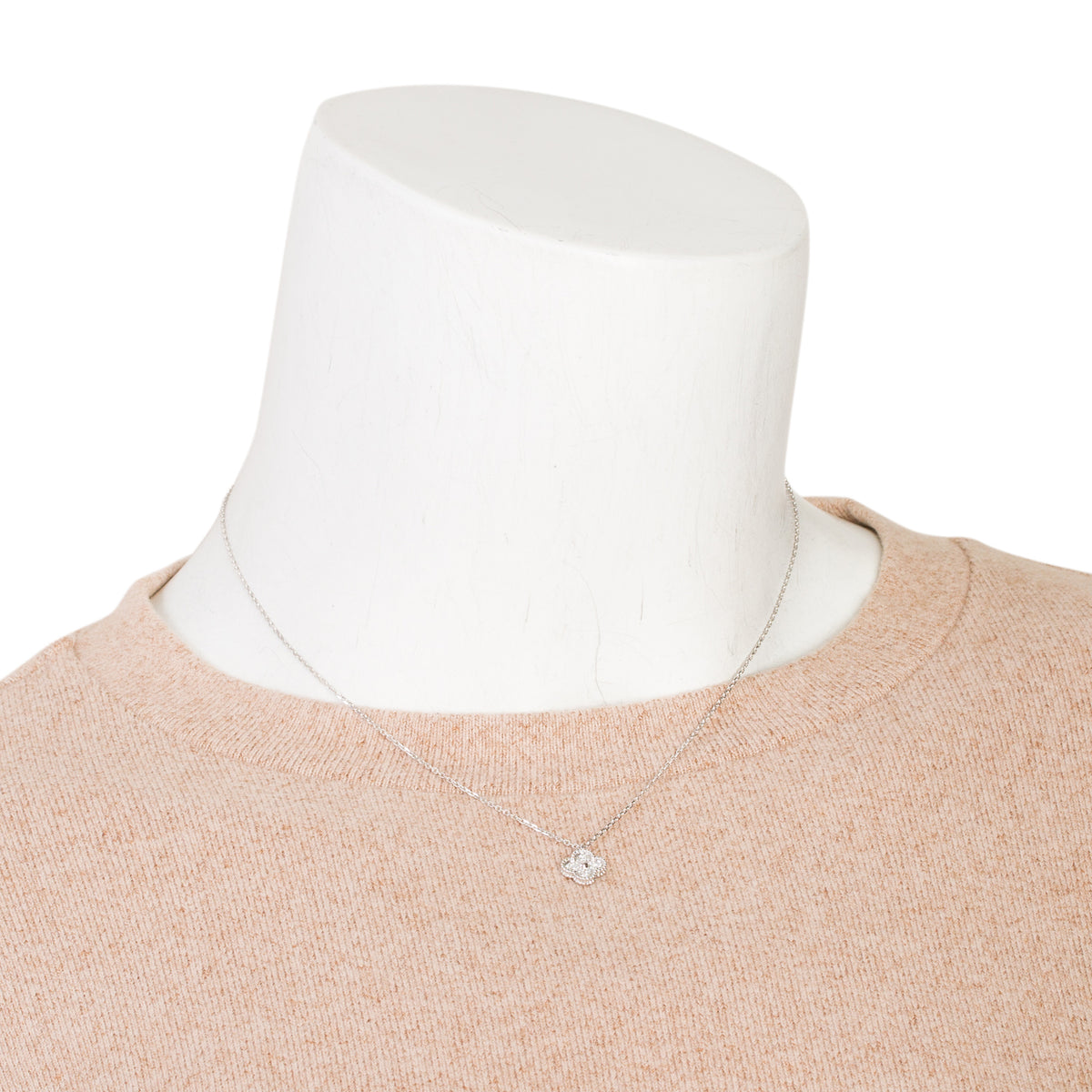 Van Cleef & Arpels 2025 18k White Gold Diamond Sweet Alhambra Pendant Necklace w/ Box & Certificate