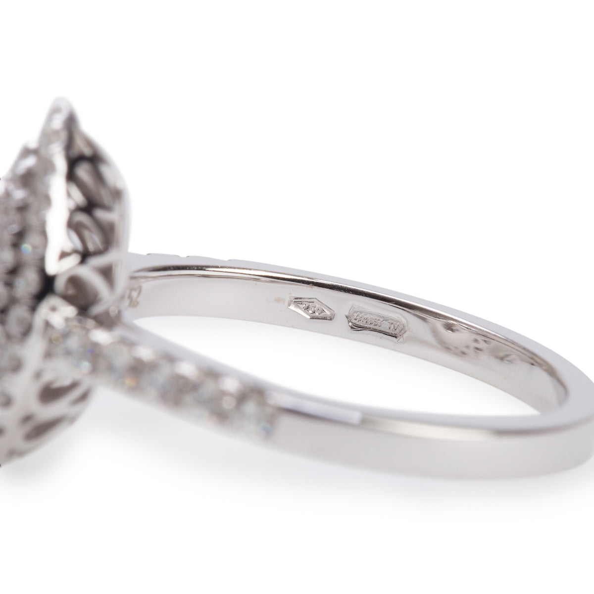 18k White Gold 0.70 ct. Pear Shaped Diamond Double Halo Engagement Ring, Size 6.75