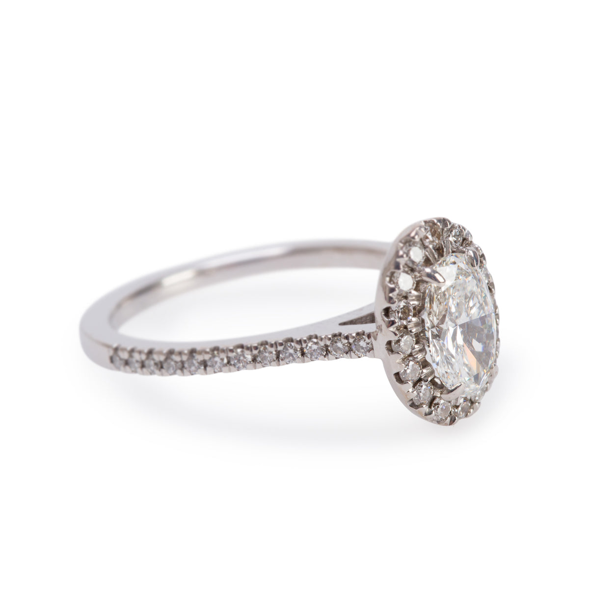 18k White Gold 0.60 ct. Oval Shaped Diamond Double Halo Engagement Ring, Size 4