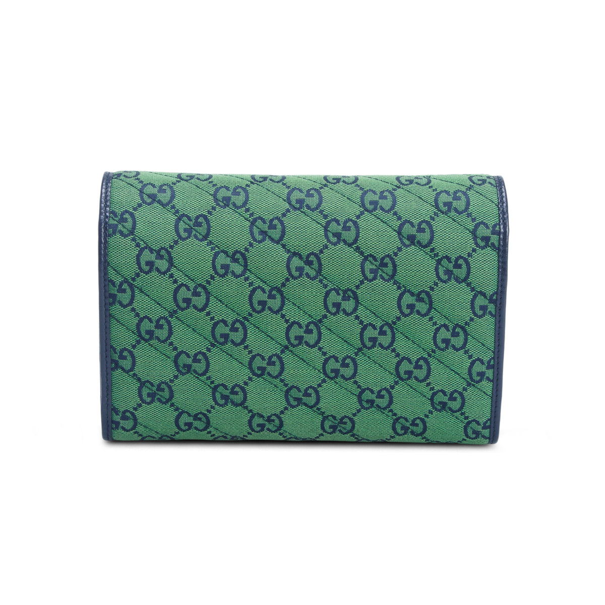 Gucci Green Monogram Multicolor Matelasse Diagonal Small GG Marmont Chain Wallet
