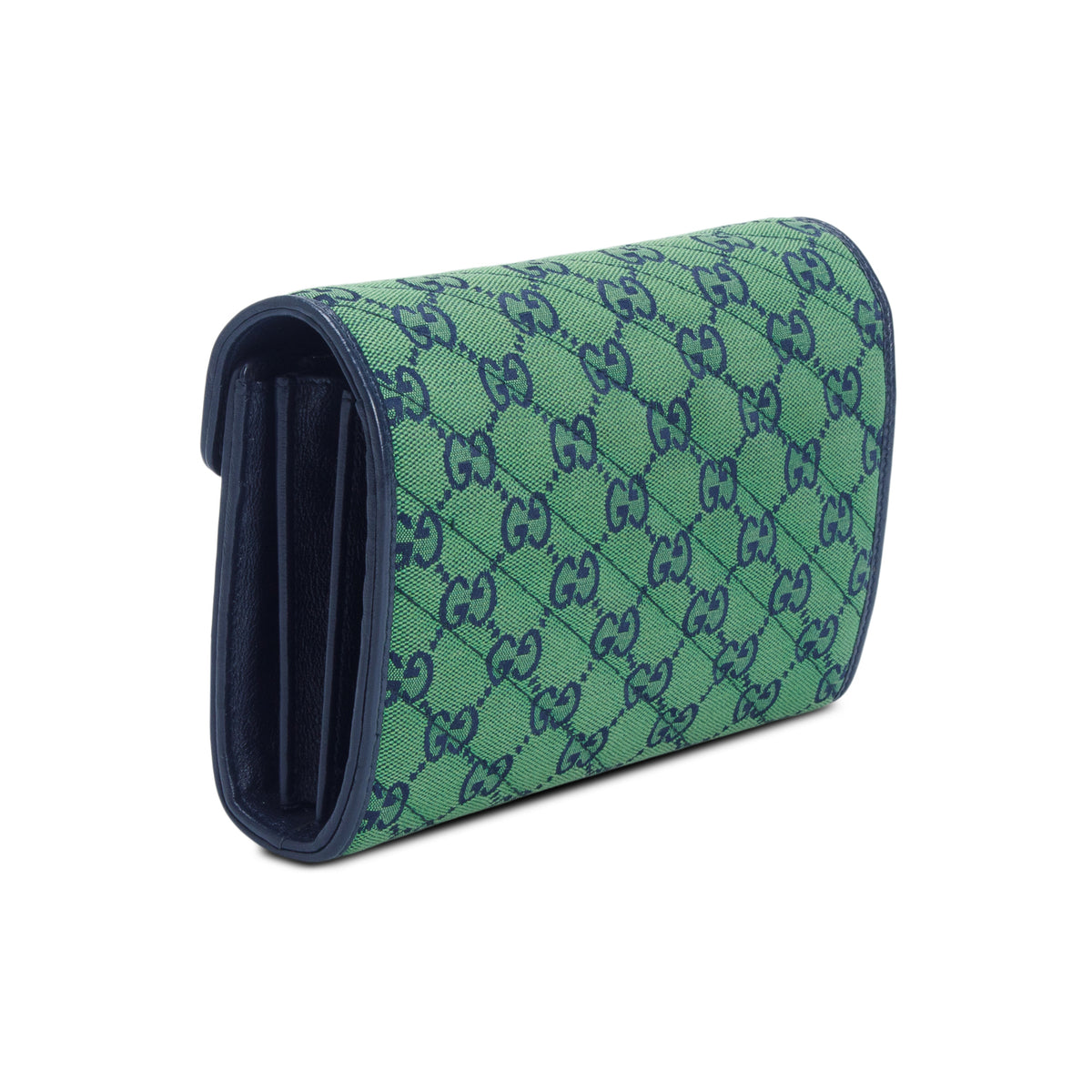 Gucci Green Monogram Multicolor Matelasse Diagonal Small GG Marmont Chain Wallet